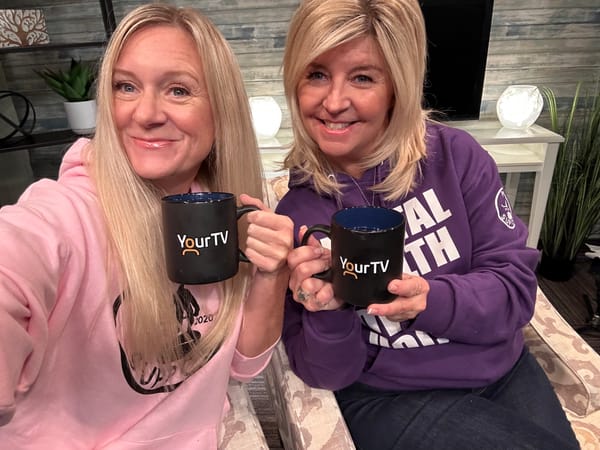 Margaret Wallis-Duffy and Megan Buhrmester on the set of the podcast PHAMCAST in collaboration with YourTV